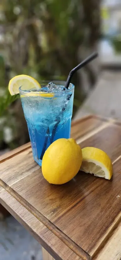 Electric Blue mocktail with lemon