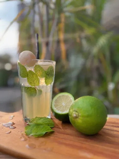 Lychee mojito with fresh lime and mint